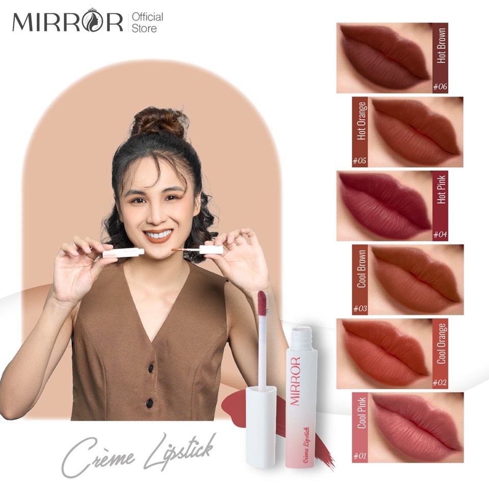 Son kem lì MIRROR Crème Lipstick 2g - Son môi lì, mềm mịn, lâu trôi, không chì, chính hãng