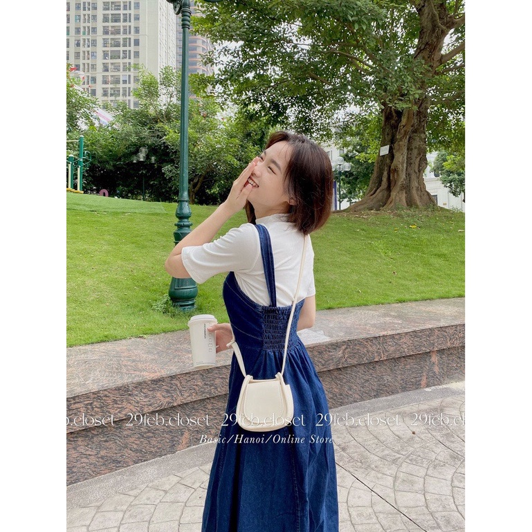 Set váy đầm nữ bò dáng dài phối áo thun cổ tròn tay bồng freesize chun lưng tiểu thư hàn quốc Ylydress C1389