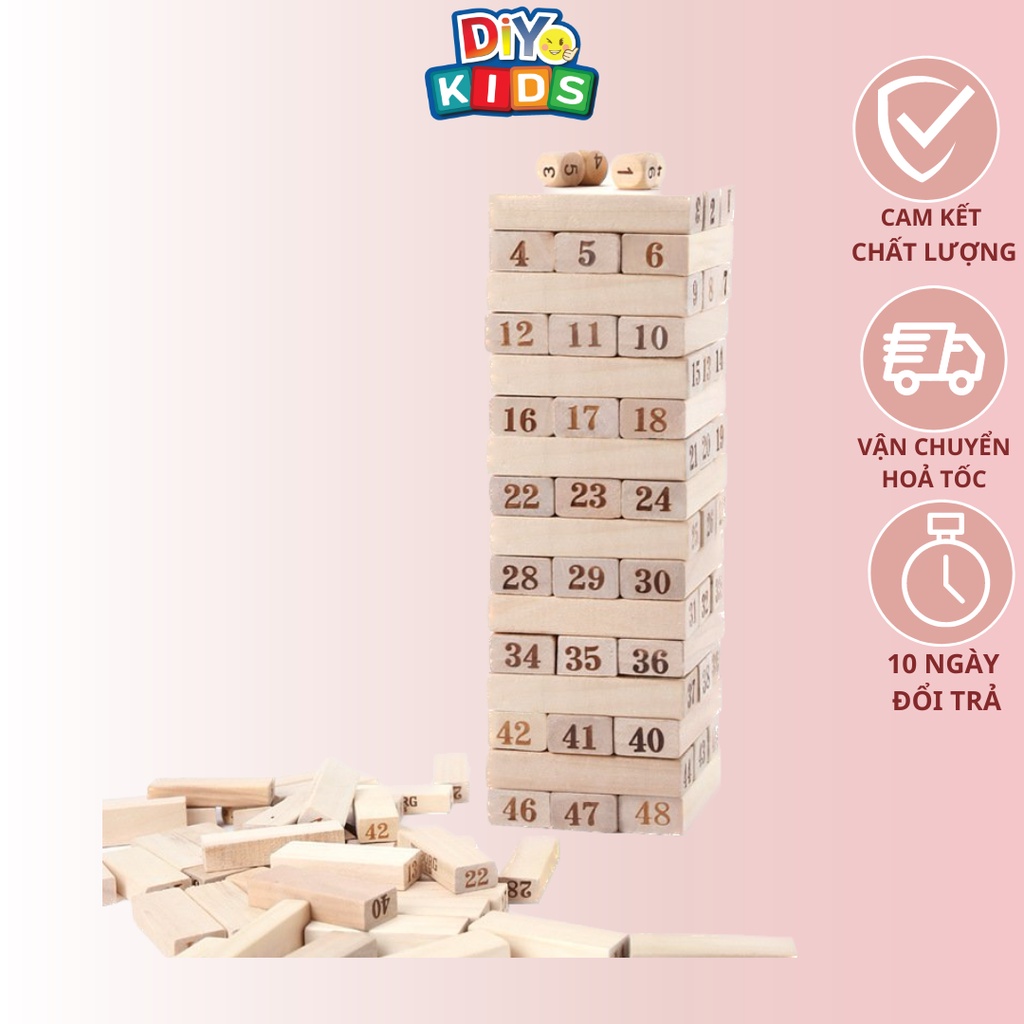 Đồ chơi Rút Gỗ 48 Thanh kèm 4 Xúc Xắc - Tăng Khả Năng Sáng Tạo Và Tư Duy Logic Cho Bé - Đồ Chơi Sáng Tạo DiYo Kids