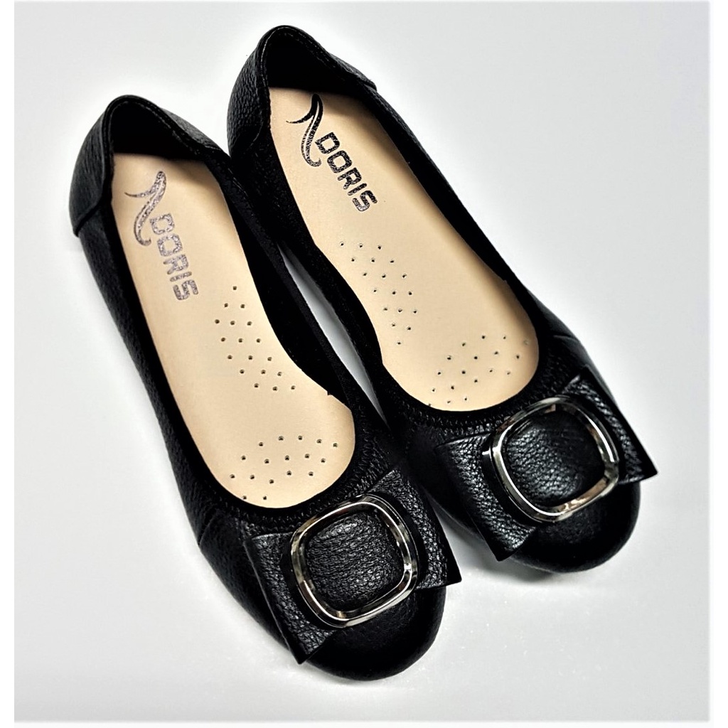 Giày búp bê da thật mũi tròn gắn nơ kim loại 006