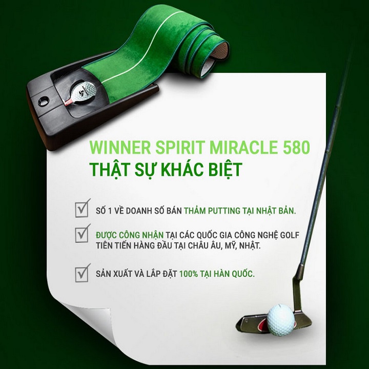 Thảm Tập Golf Putting Tại Nhà Cao Cấp, Tự Động Trả Bóng WINNER SPIRIT