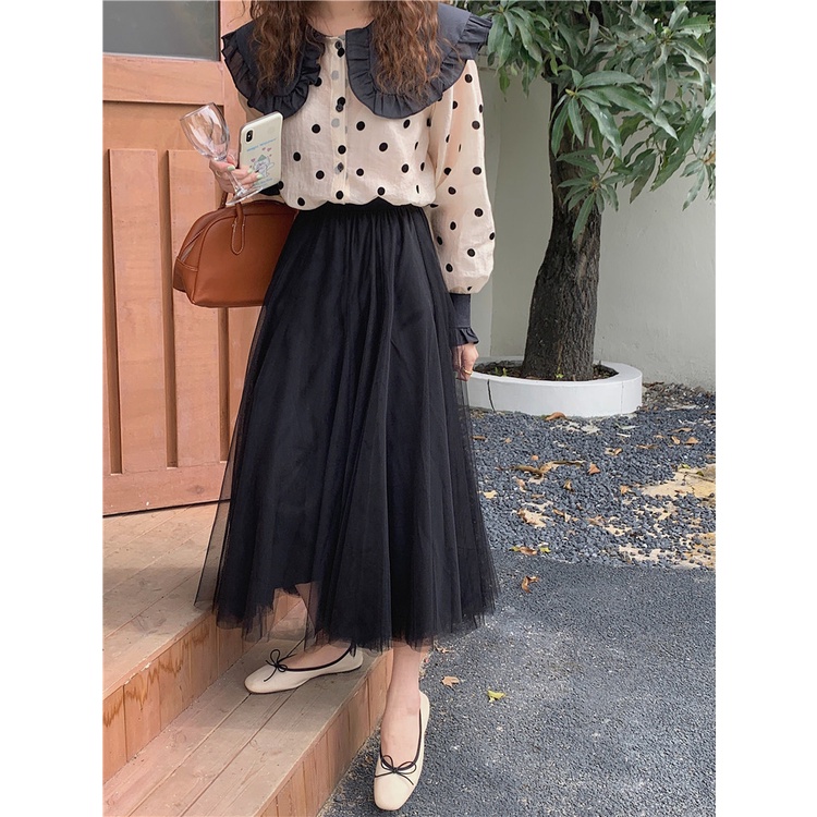 Chân váy maxi voan bồng lưng thun cao cấp - V749