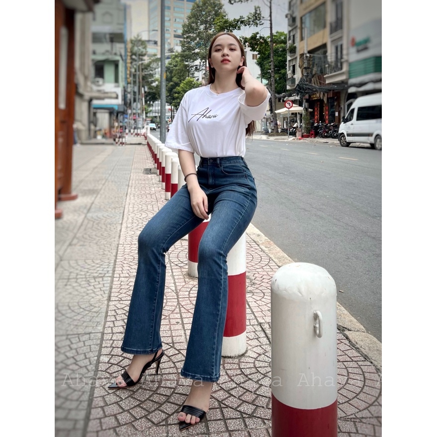 QUẦN JEANS DÀI ỐNG LOE MÀU XANH RÊU