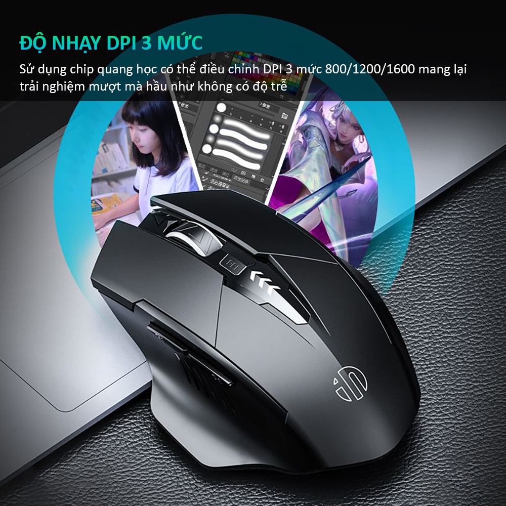 Chuột không dây bluetooth SIDOTECH M6PRO gaming tắt âm silent chống ồn công thái học laptop máy tính làm việc chơi game