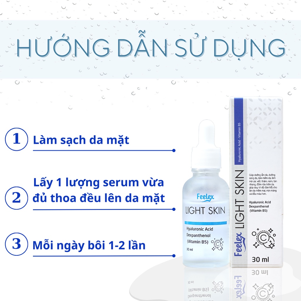 Serum Feelex Light Skin Hyaluronic Acid + B5 sáng da, giảm thâm mụn, dưỡng trắng như the Ordinary - Lọ 30ml
