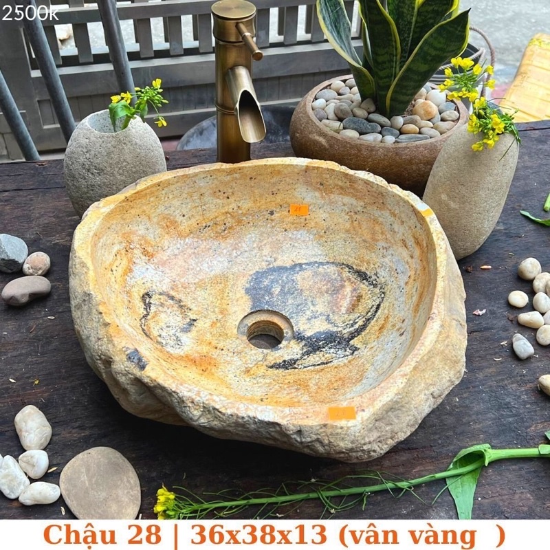 Lavabo chậu đá cuội suối vàng đẹp