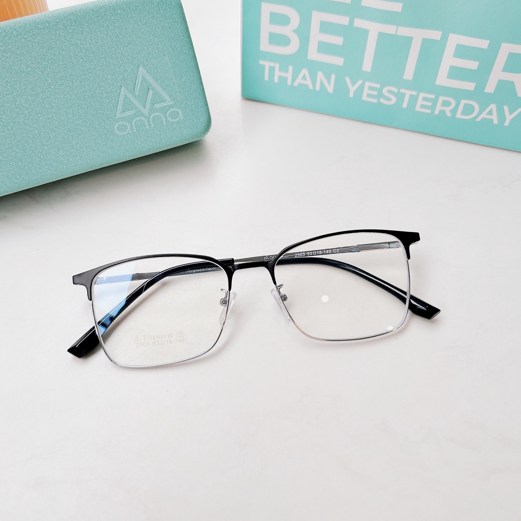Gọng kính mắt thời trang cao cấp nam nữ ANNA dáng vuông chất liệu kim loại 380SBK007