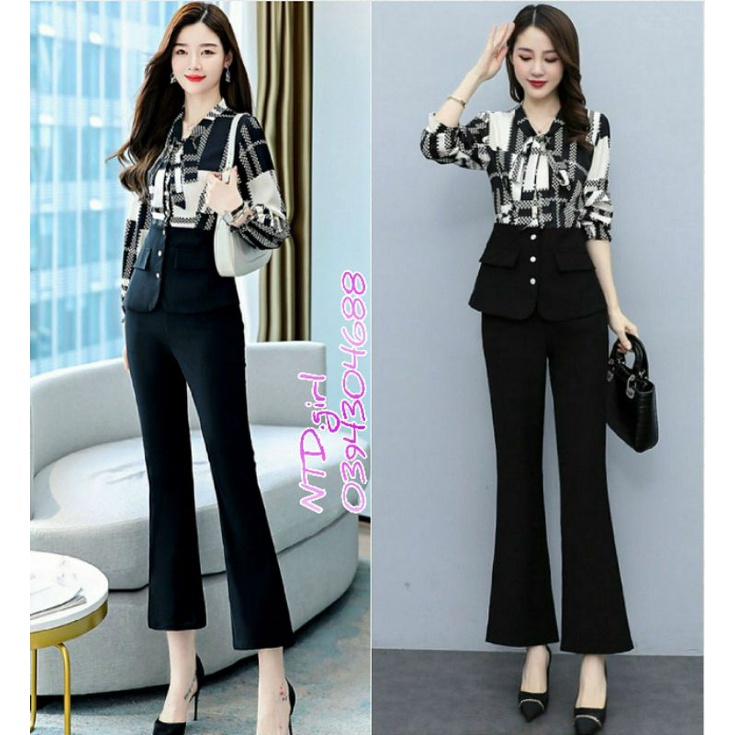 Hàng nhập - Set bộ nữ gồm áo sơ mi và quần bát, sét đồ thời trang công sở sang trọng