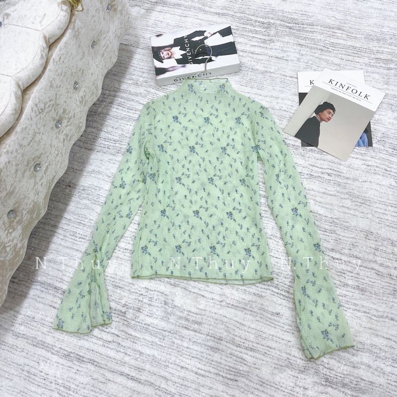 Áo Nhún Xếp Li Hoa Nhí Tay Loe Xẻ Phong Cách Siêu Xinh