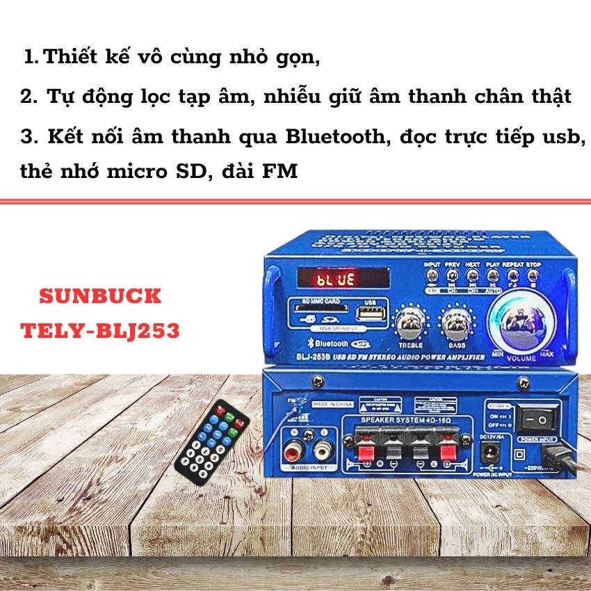 Amply Sunbuck mini BLJ- 253B 12V, amply dùng cho xe hơi, gia đình, amply bluetooth đa chức năng