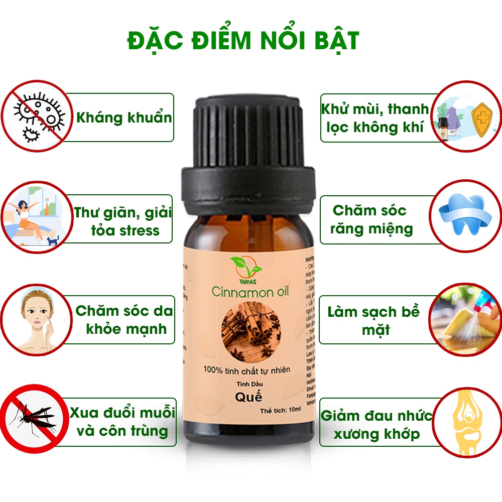 Tinh dầu Quế Tamas tinh dầu thơm phòng, kháng khuẩn, thanh lọc không khí, làm đẹp, xua đuổi muỗi và côn trùng hiệu quả.