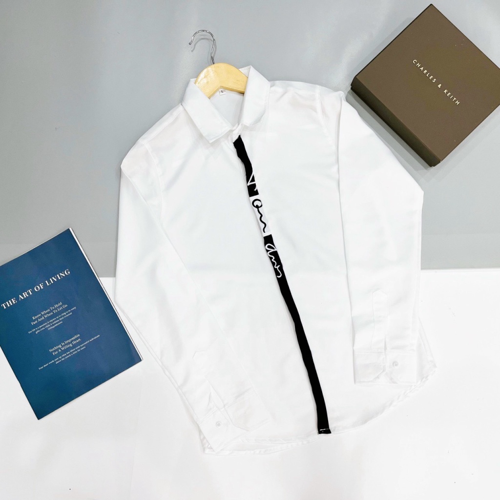Áo Sơ Mi Nam Tay Dài Cổ Bẻ Cài Nút Vải Kate Lụa Màu Trắng Mịn Mát Phối Sọc Trẻ Trung NEW UNISEX