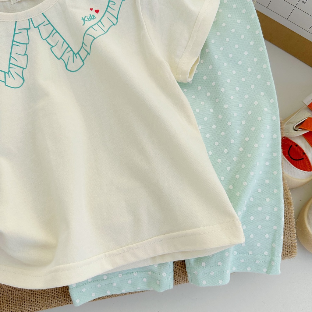 Bộ đồ cộc tay quần lửng xuân hè cho bé gái chất liệu 100% cotton nhăn, set quần áo trẻ em miniumbabyfashion SB1381