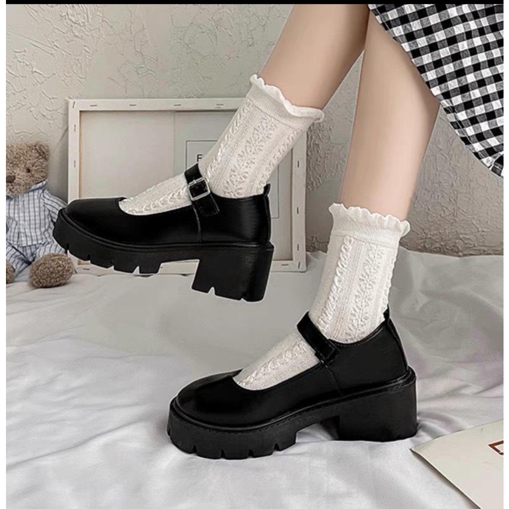 Giày nữ lolita dây cài dáng thời trang phong cách Hàn Quốc cao 5cm