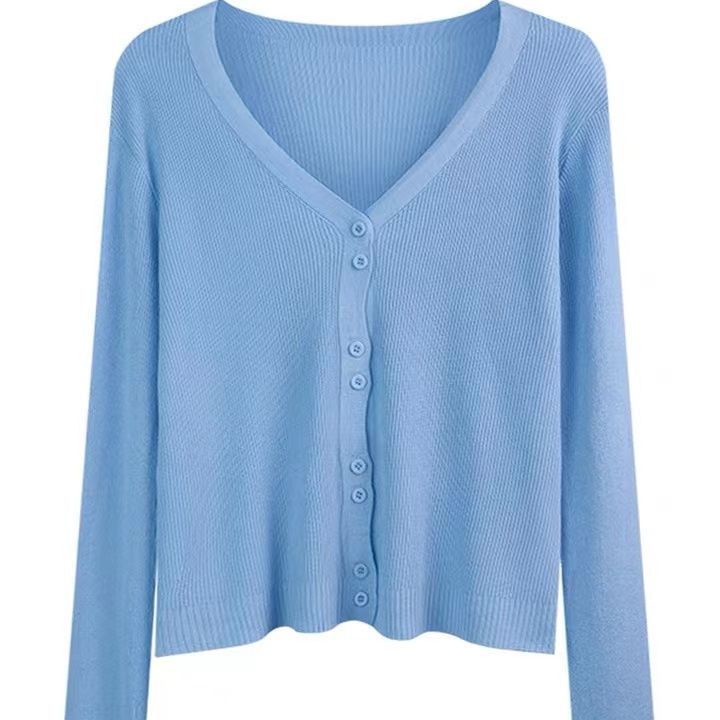 Jiashucheng Áo Khoác Sweater Dệt Kim Lụa Lạnh Mỏng Tay Dài Phong Cách Mới Mùa Hè Cho Nữ