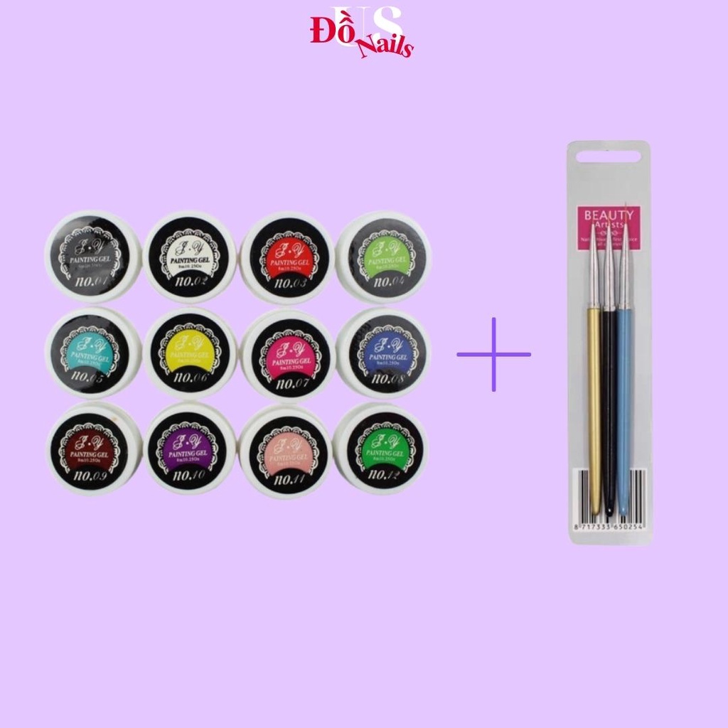 Bộ Gel Vẽ Loang 12 Màu Kèm Bộ Cọ Vẽ 3 Cây Beauty Cọ Hoa Cúc
