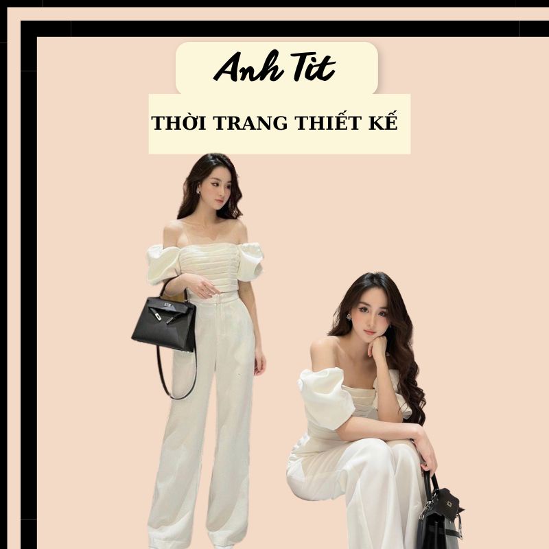 Set Áo Crotop Trễ Vai Tay Bồng Mix Quần Suông Hàng Thiết Kế Siêu Xinh - Anh Tít Boutique