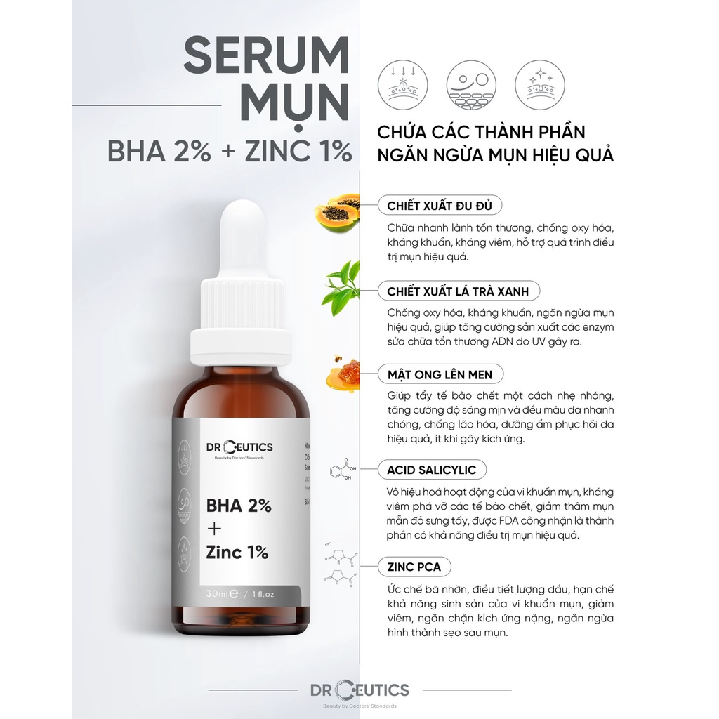 Serum DrCeutics BHA 2% + ZinC 1% se lỗ chân lông giảm mụn