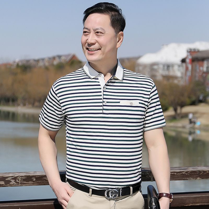 Bố Áo thun ngắn tay Áo sơ mi POLO có ve áo quần áo nam cỡ lớn cho người trung niên và người cao tuổi