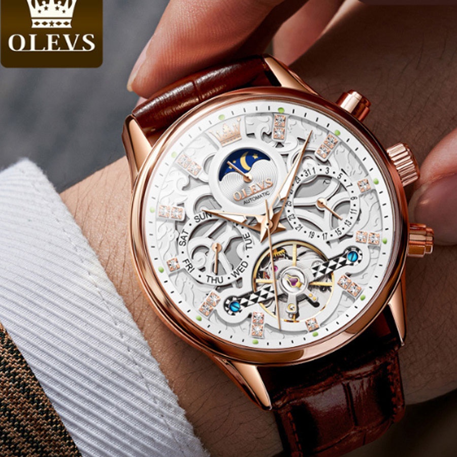 Đồng hồ nam cao cấp Olevs size 40mm,dây đeo bằng da,chống nước 30m,bảo hành toàn quốc 12 tháng chín hãng Olevs