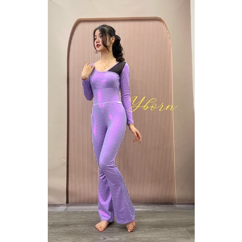 Bộ tập Jumsuit ống loe thời trang co giãn 4 chiều cho Yoga flow hãng Yborn