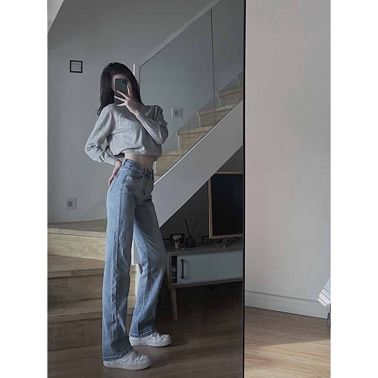 Quần bò nữ xanh đậm nhạt Baggy ống đứng suông rộng lưng cạp cao, Quần Jean Form chất xuông JNO1 hottrend Hàn 2023 | BigBuy360 - bigbuy360.vn