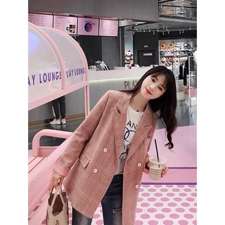 [Order] Áo blazer kẻ hồng pastel (kèm ảnh thật)