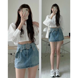 Áo sơ mi croptop chất đũi xốp cực xinh, Áo sơ mi kẻ sọc dáng croptop cổ trắng tay bồng ROSIE