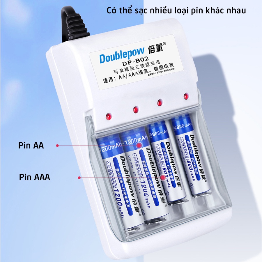 Bộ Pin Sạc Thông Minh Doublepow DP-B02 Và 4 Viên Pin Tiểu Sạc AA 1200mAh
