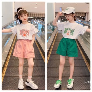 Sét bé gái áo cotton tay bồng phối quần kaki túi thật