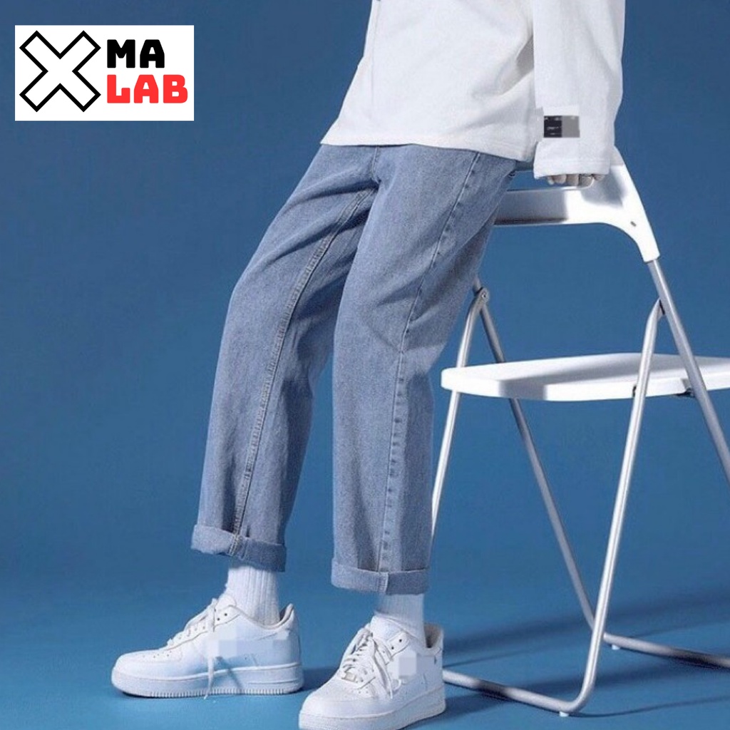 Quần jean nam ống rộng XMALAB dáng suông trơn màu xanh cá tính, chất bò xịn dễ phối cao cấp thời trang Hàn Quốc B001-6