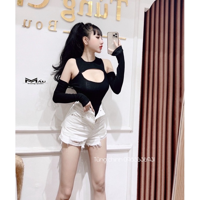 Áo bodysuit nữ khoét MẨU chất bozip co giãn năng động tôn dáng