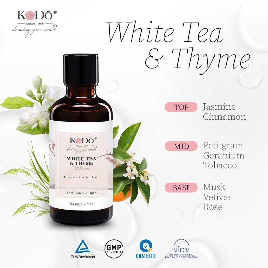 KODO - White Tea & Thyme - Hương trà trắng và xạ hương- Tinh Dầu Nước Hoa Nguyên Chất - Classic - 10/50/110ml