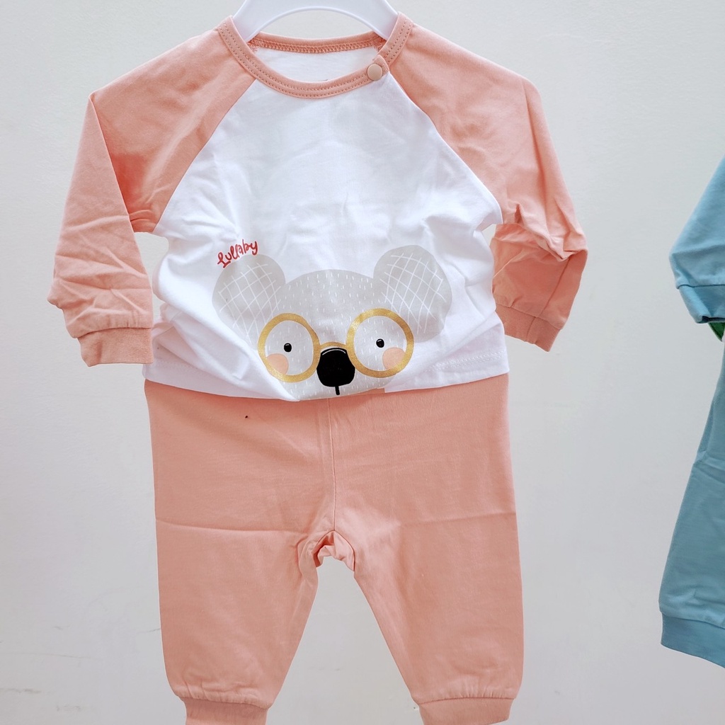 Bộ quần áo dài tay điều hoà mùa hè thu cúc vai vải cotton mỏng  2021 Lullaby bé trai bé gái