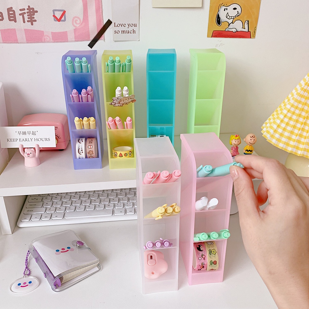 Kệ nhựa cắm bút đựng vật dụng đa năng dùng trang trí phòng góc học tập màu pastel xinh xắn