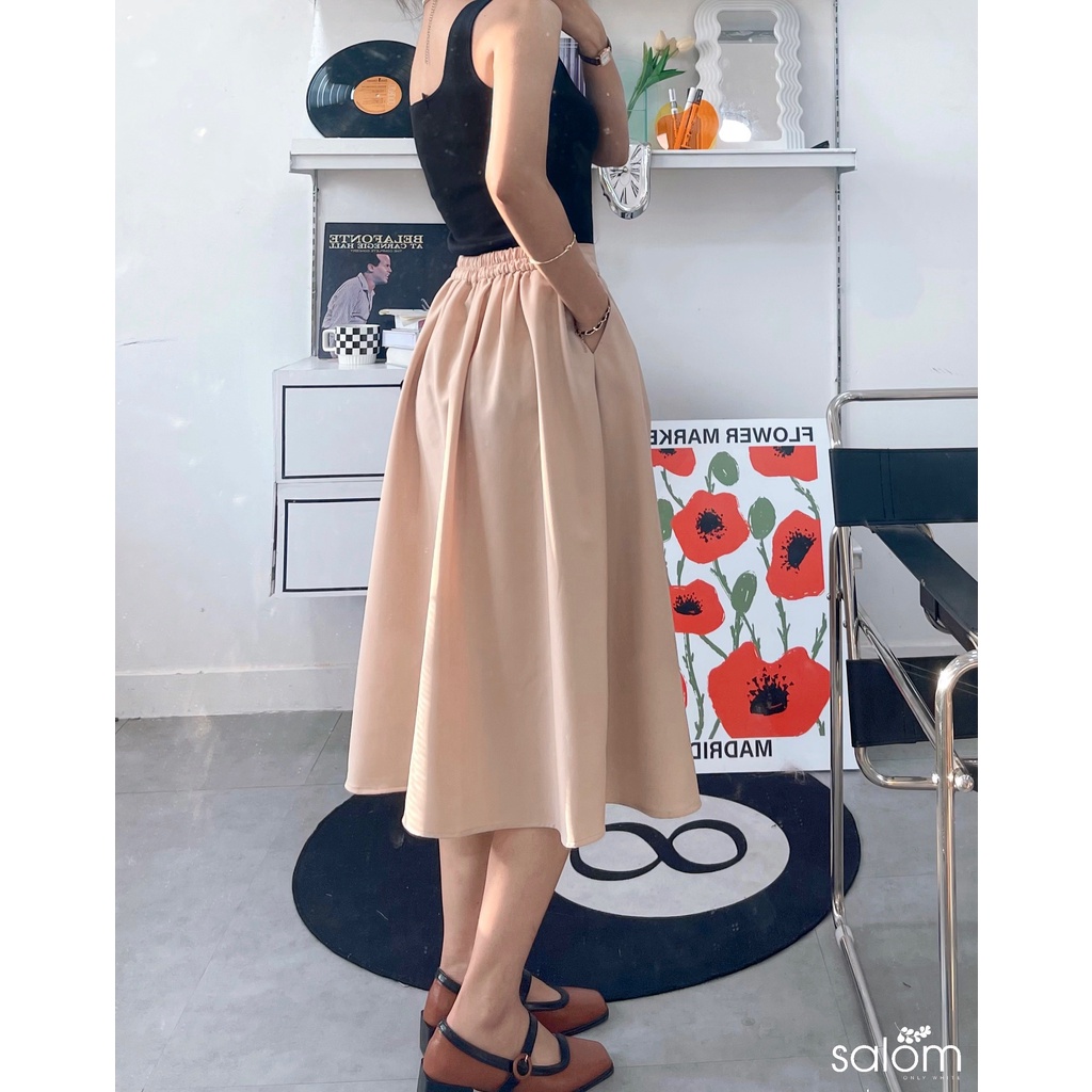 Chân váy xếp ly vintage lưng chun SALOM Shp08