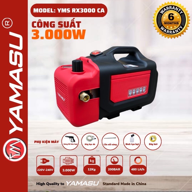 3000W Máy xịt rửa áp lực cao Yamasu YMS-RX3000CA | Công suất thực | Máy xịt rửa xe cao áp chống giật cho ô tô xe máy
