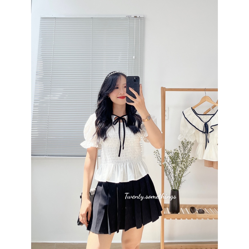 Áo Trắng Tay Bo Chun Kiểu Khoác Giả Tay Phồng