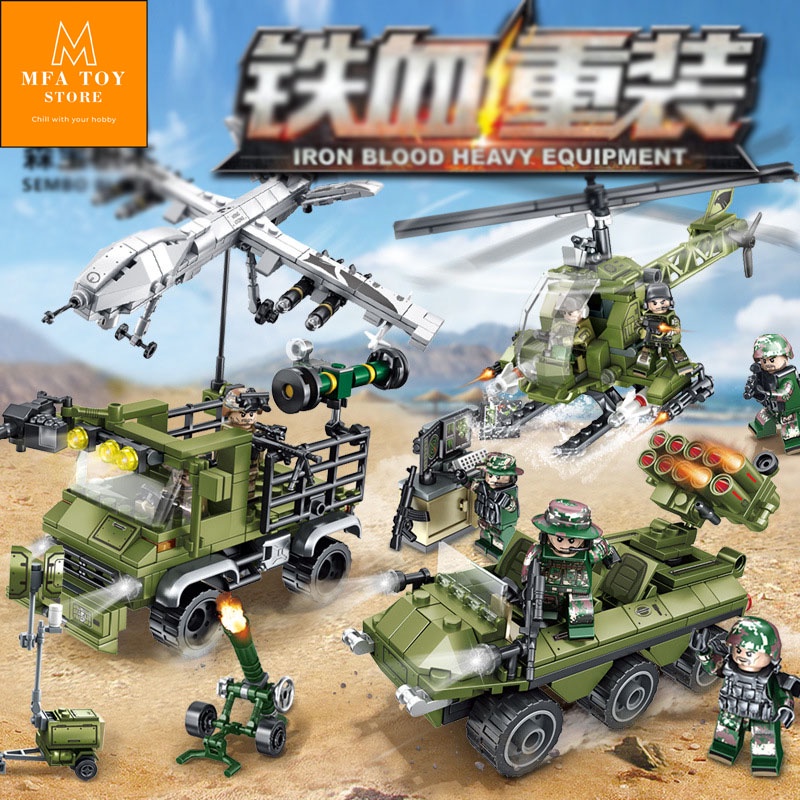 Đồ chơi lắp ráp swat army , mô hình lắp ghép quân sự -Combo thiết bị hạng nặng sembo block
