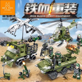 Đồ chơi lắp ráp swat army , mô hình lắp ghép quân sự -Combo thiết bị hạng nặng sembo block