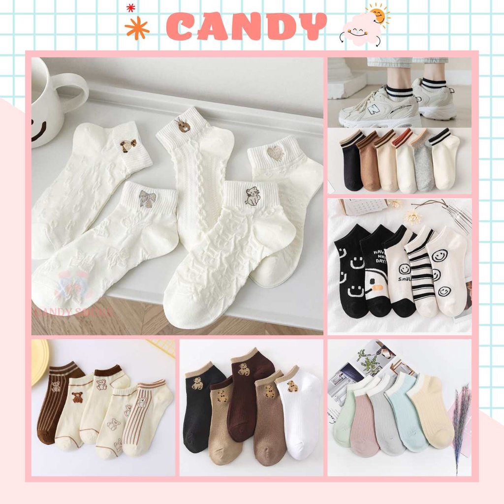 Tất nữ vớ nữ cổ thấp, Set 5 đôi tất nữ phong cách Hàn Quốc, co dãn 4 chiều, chất liệu cotton Hàn cao cấp TN-182