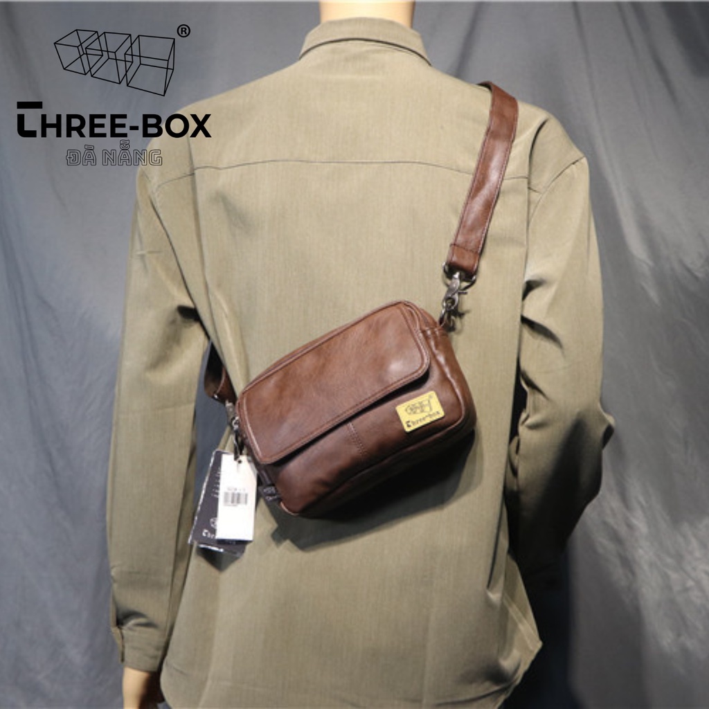 Threebox Cặp túi đeo chéo da unisex chính hãng thời trang