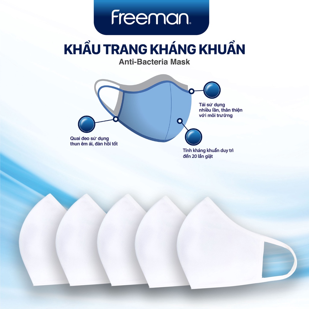 Combo 5 Khẩu trang vải thoáng khí kháng khuẩn freesize Freeman