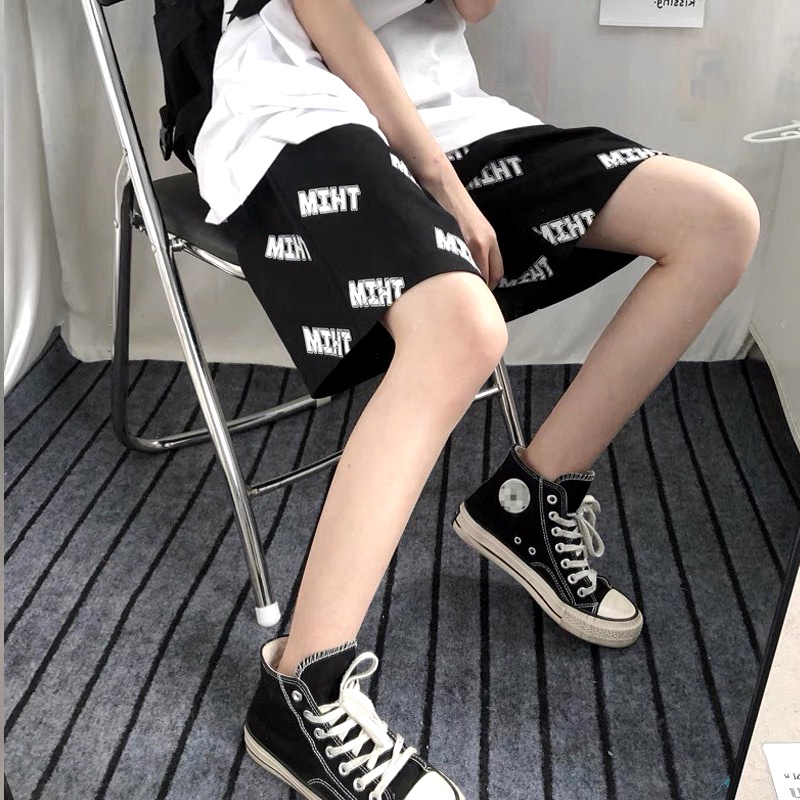 Quần short nam nữ unisex L99, quần đùi in chữ THIM from ống rộng phong cách Hàn Quốc 2 màu đen xám cá tính.