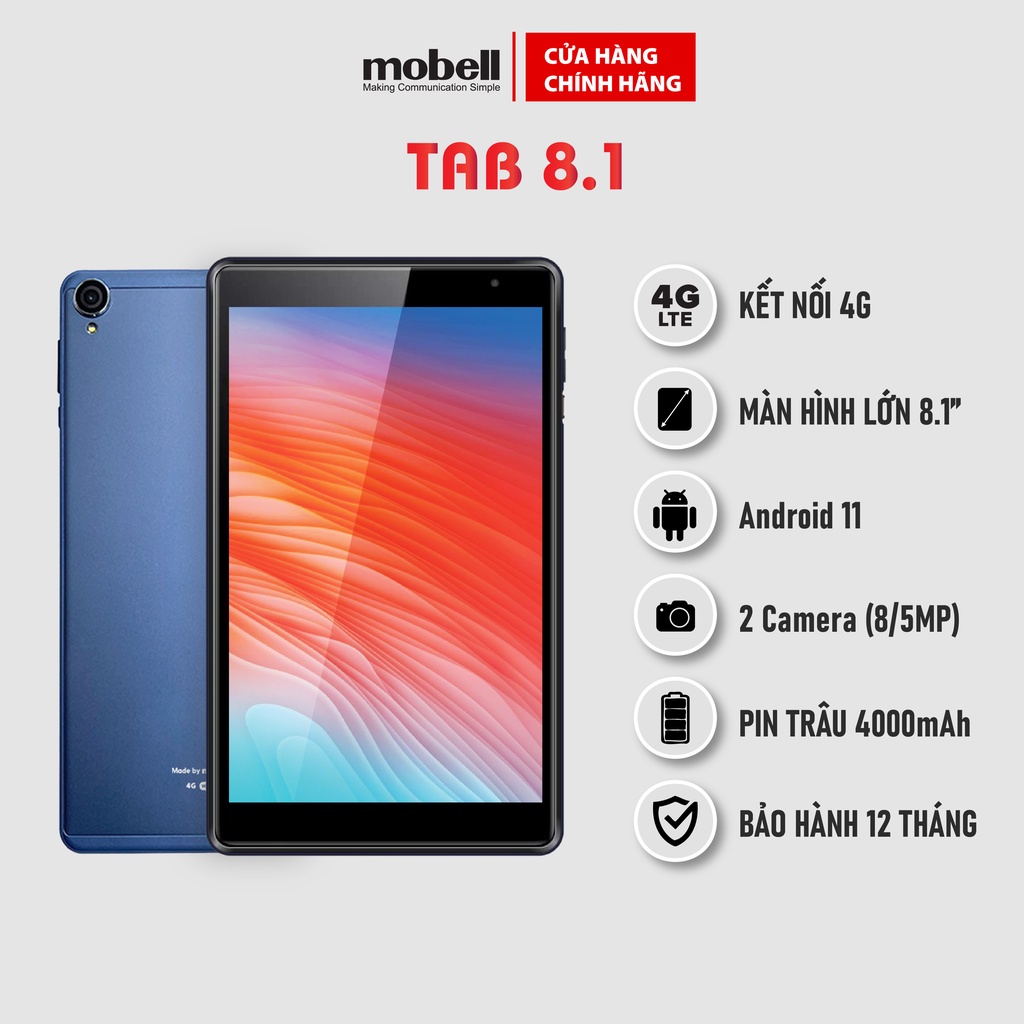 Máy Tính Bảng mobell Tab 8.1 Android 11 4G+WIFI RAM 2G