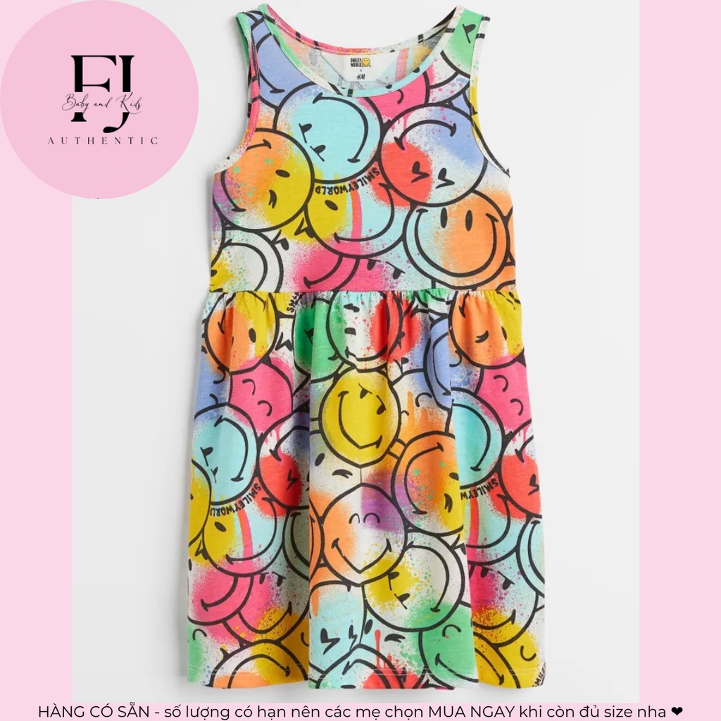 Váy trẻ em chính hãng HM, váy bé gái váy sát nách mặt cười, hàng hiệu cho bé