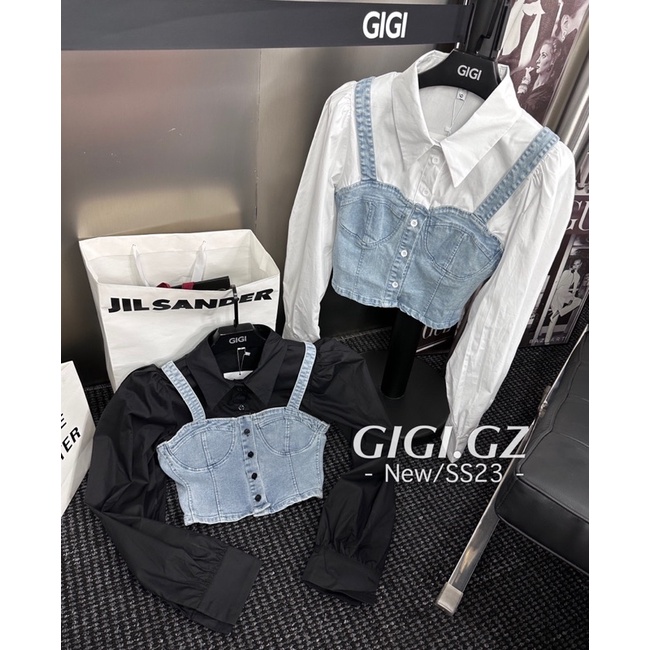 Áo sơ mi mix cúp ngực jeans hàng QC cao cấp