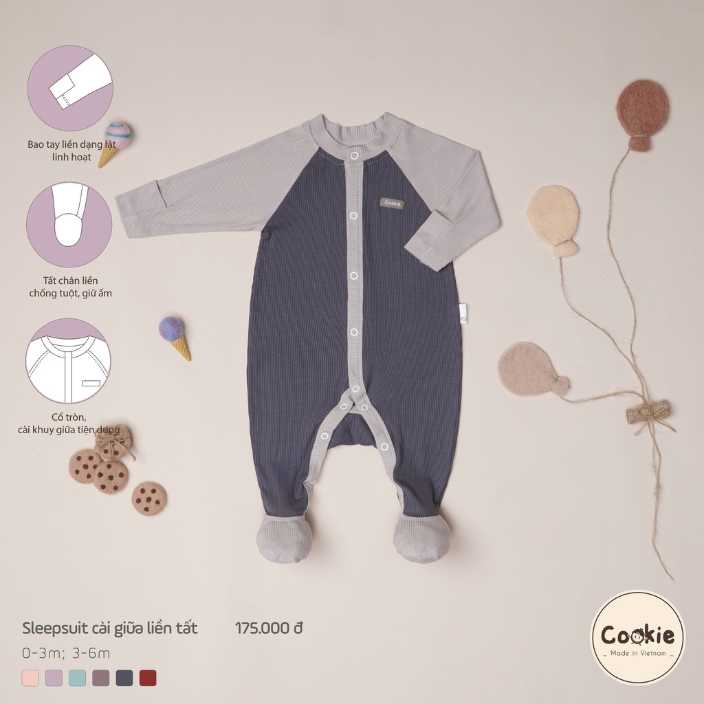 [COOKIE] Sleepsuit cài giữa liền tất cho bé size 0-3m & 3-6m