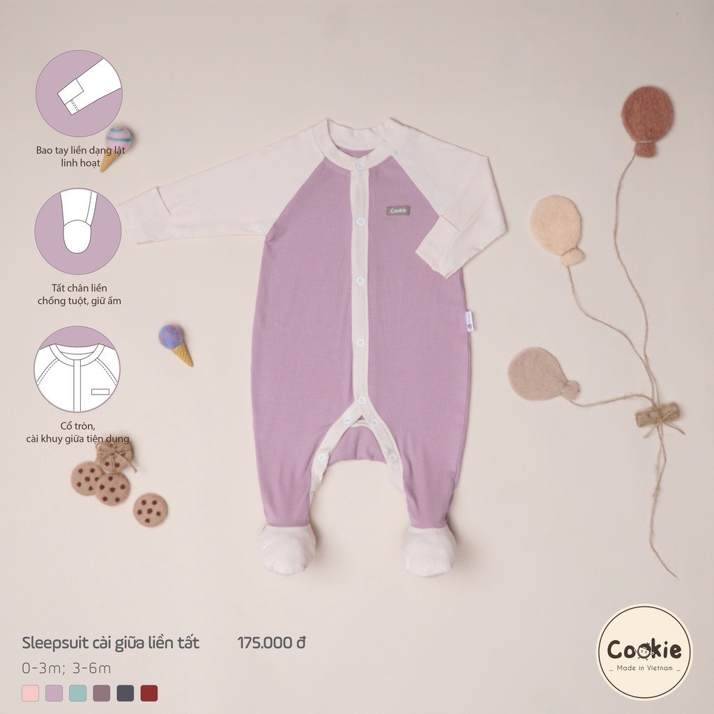 [CHÍNH HÃNG] Sleepsuit cài giữa liền tất họa tiết trẻ em Cookie
