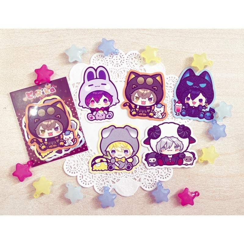 Sticker hình dán nhũ kim tuyến + standee mini Nijisanji Luxiem  & Noctyx